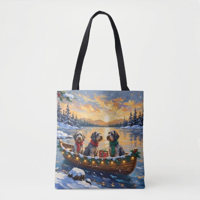 Wirehaired Pointing Griffon Christmas Boat Holiday Tote Bag (Front)