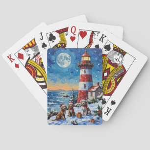 Wirehaired Pointing Griffon Christmas Lighthouse Playing Cards