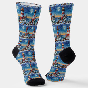 Wirehaired Pointing Griffon Christmas Lighthouse Socks