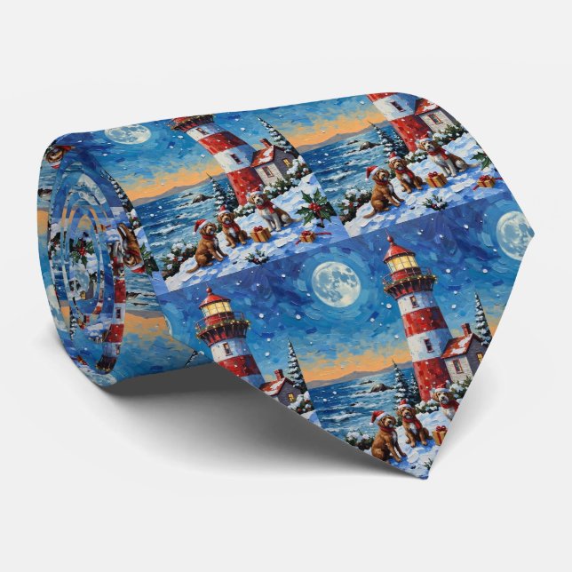 Wirehaired Pointing Griffon Christmas Lighthouse Tie (Rolled)