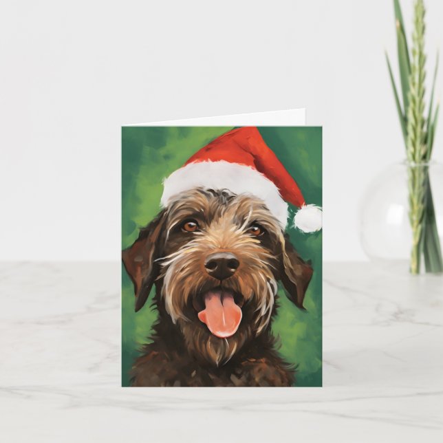 Wirehaired Pointing Griffon Christmas painting Card (Front)