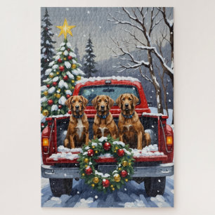 Wirehaired Pointing Griffon Christmas Red Truck Jigsaw Puzzle