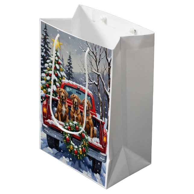 Wirehaired Pointing Griffon Christmas Red Truck Medium Gift Bag (Front Angled)