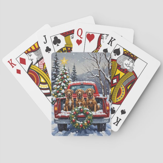 Wirehaired Pointing Griffon Christmas Red Truck Playing Cards (Back)