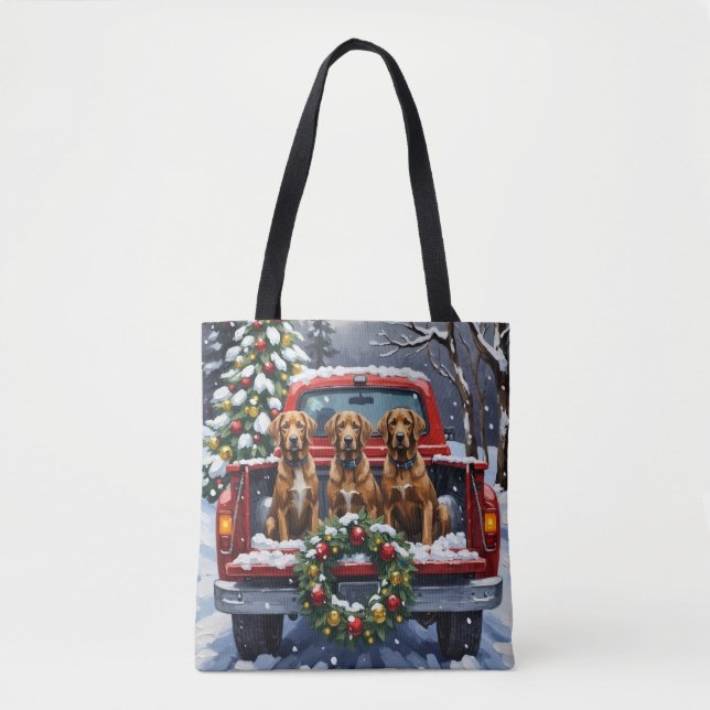 Wirehaired Pointing Griffon Christmas Red Truck Tote Bag (Front)