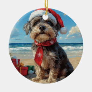 Wirehaired Pointing Griffon Dog Christmas Beach Ceramic Tree Decoration