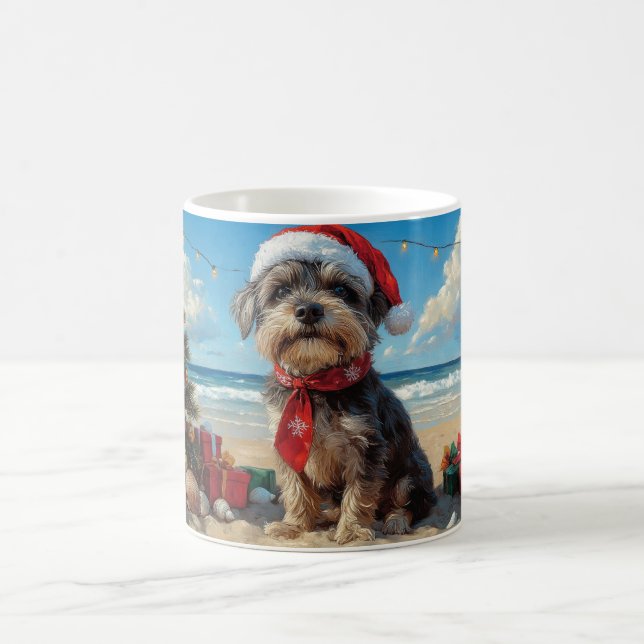 Wirehaired Pointing Griffon Dog Christmas Beach Coffee Mug (Center)