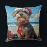 Wirehaired Pointing Griffon Dog Christmas Beach Cushion<br><div class="desc">Bring the warmth of the holidays to the shore with this charming vintage-inspired design featuring a festive dog sitting on a serene beach. With a classic holiday touch of nostalgic tones and coastal vibes, this artwork captures the magic of Christmas by the sea. Perfect for spreading holiday cheer, this design...</div>