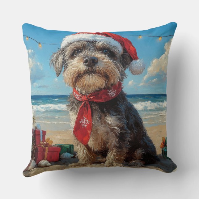 Wirehaired Pointing Griffon Dog Christmas Beach Cushion (Back)