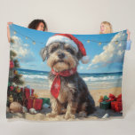 Wirehaired Pointing Griffon Dog Christmas Beach Fleece Blanket<br><div class="desc">Bring the warmth of the holidays to the shore with this charming vintage-inspired design featuring a festive dog sitting on a serene beach. With a classic holiday touch of nostalgic tones and coastal vibes, this artwork captures the magic of Christmas by the sea. Perfect for spreading holiday cheer, this design...</div>