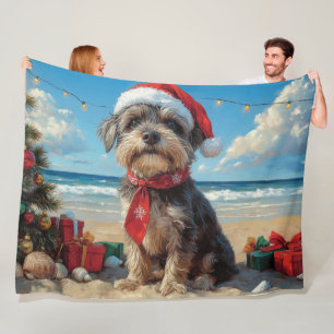Wirehaired Pointing Griffon Dog Christmas Beach Fleece Blanket