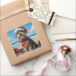 Wirehaired Pointing Griffon Dog Christmas Beach Square Sticker<br><div class="desc">Bring the warmth of the holidays to the shore with this charming vintage-inspired design featuring a festive dog sitting on a serene beach. With a classic holiday touch of nostalgic tones and coastal vibes, this artwork captures the magic of Christmas by the sea. Perfect for spreading holiday cheer, this design...</div>