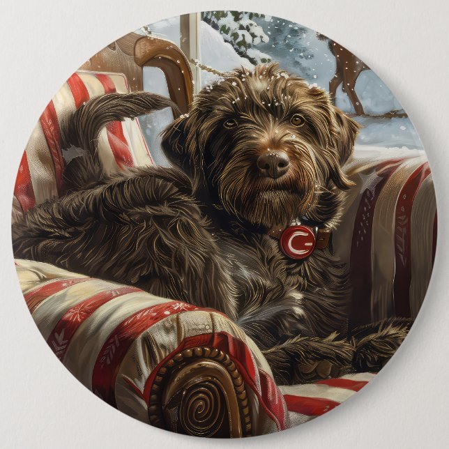 Wirehaired Pointing Griffon Dog Christmas Festive 6 Cm Round Badge (Front)
