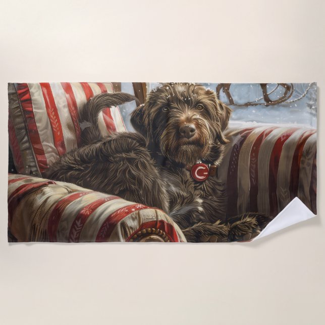 Wirehaired Pointing Griffon Dog Christmas Festive Beach Towel (Front)