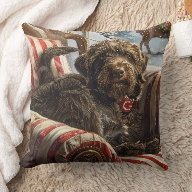 Wirehaired Pointing Griffon Dog Christmas Festive Cushion (Blanket)