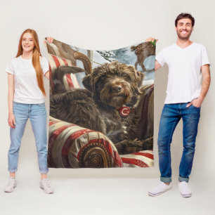 Wirehaired Pointing Griffon Dog Christmas Festive Fleece Blanket