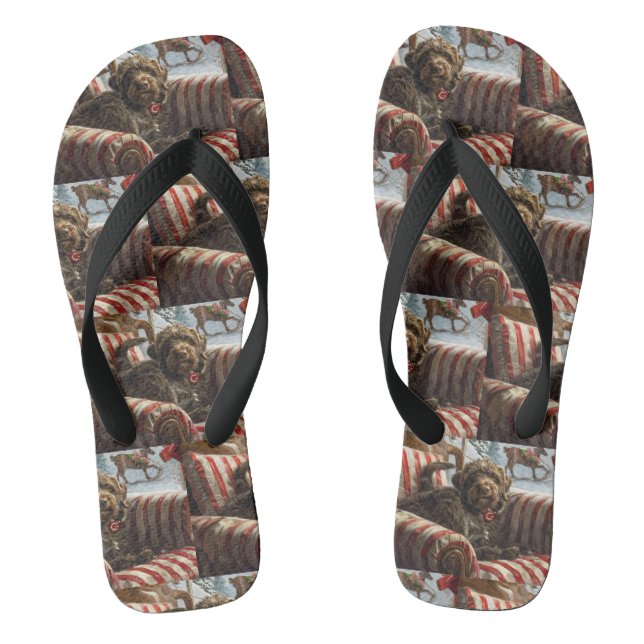 Wirehaired Pointing Griffon Dog Christmas Festive Flip Flops (Footbed)