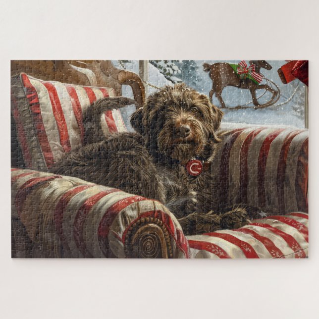Wirehaired Pointing Griffon Dog Christmas Festive Jigsaw Puzzle (Horizontal)