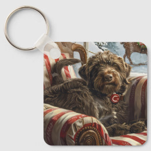Wirehaired Pointing Griffon Dog Christmas Festive Key Ring