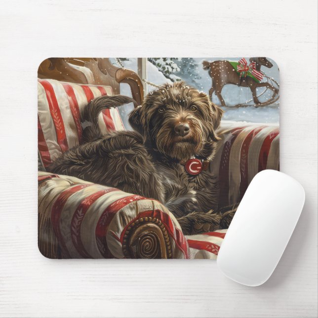 Wirehaired Pointing Griffon Dog Christmas Festive Mouse Mat (With Mouse)