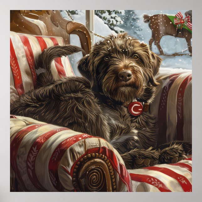 Wirehaired Pointing Griffon Dog Christmas Festive Poster (Front)