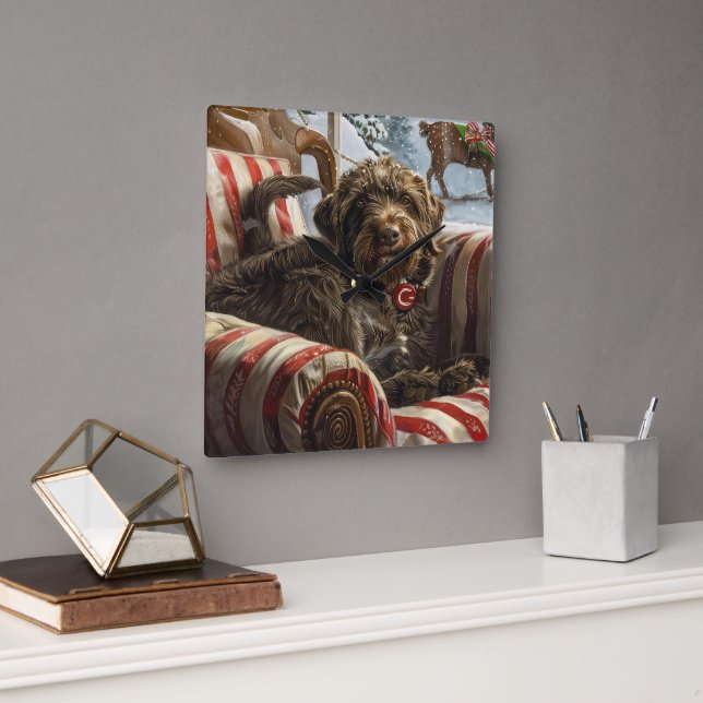 Wirehaired Pointing Griffon Dog Christmas Festive Square Wall Clock (Office)
