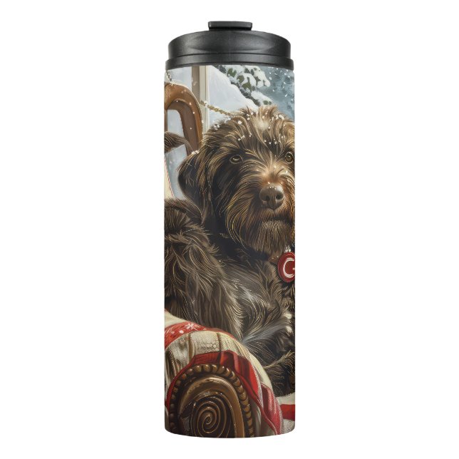 Wirehaired Pointing Griffon Dog Christmas Festive Thermal Tumbler (Front)