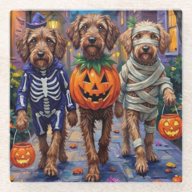 Wirehaired Pointing Griffon Halloween Costumes Glass Coaster (Front)