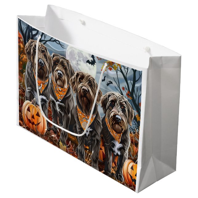 Wirehaired Pointing Griffon Halloween Spooky Large Gift Bag (Front Angled)