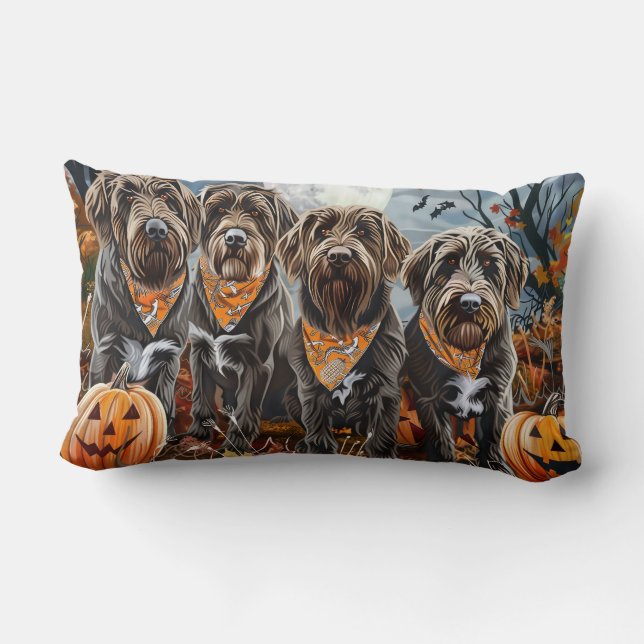 Wirehaired Pointing Griffon Halloween Spooky Lumbar Cushion (Back)