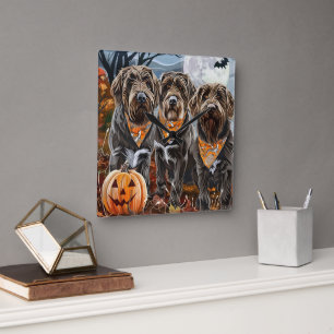 Wirehaired Pointing Griffon Halloween Spooky Square Wall Clock