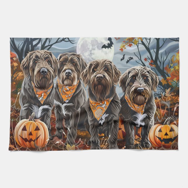 Wirehaired Pointing Griffon Halloween Spooky Tea Towel (Horizontal)