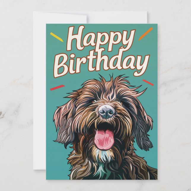 Wirehaired Pointing Griffon Happy Birthday Holiday Card (Front)