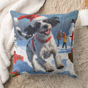 Wirehaired Pointing Griffon in Snow Christmas Hat Cushion