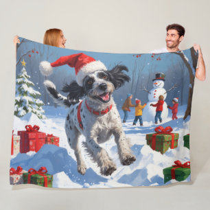 Wirehaired Pointing Griffon in Snow Christmas Hat Fleece Blanket