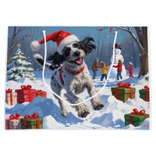 Wirehaired Pointing Griffon in Snow Christmas Hat Large Gift Bag