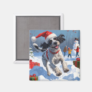 Wirehaired Pointing Griffon in Snow Christmas Hat Magnet