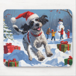 Wirehaired Pointing Griffon in Snow Christmas Hat Mouse Mat