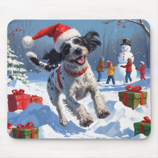 Wirehaired Pointing Griffon in Snow Christmas Hat Mouse Mat (Front)