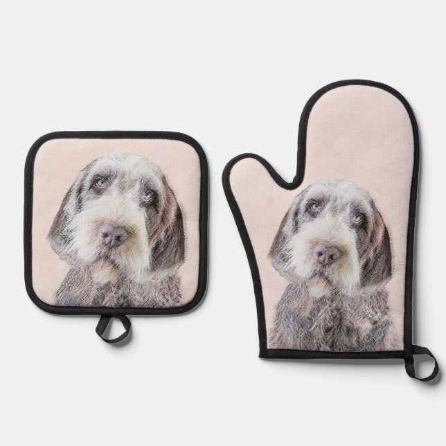 Wirehaired Pointing Griffon Painting Pet Dog Art Oven Mitt & Pot Holder Set (Front)