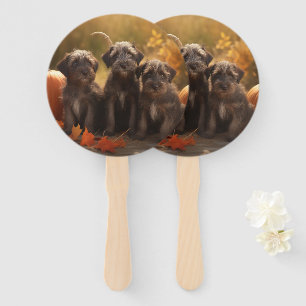 Wirehaired Pointing Griffon Puppy Autumn Hand Fan
