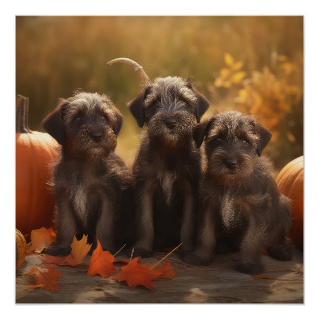 Wirehaired Pointing Griffon Puppy Autumn Poster (Front)