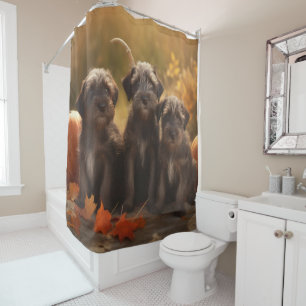 Wirehaired Pointing Griffon Puppy Autumn Shower Curtain