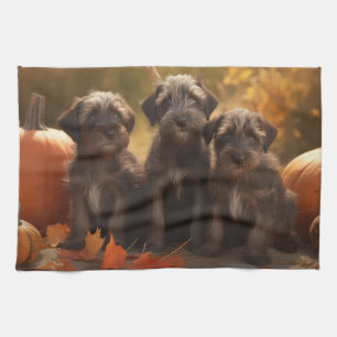 Wirehaired Pointing Griffon Puppy Autumn Tea Towel