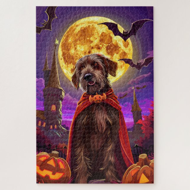 Wirehaired Pointing Griffon Vampire Pumpkins Scary Jigsaw Puzzle (Vertical)