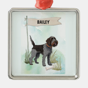 Wirehaired Pointing Griffon Watercolor Personalise Metal Tree Decoration