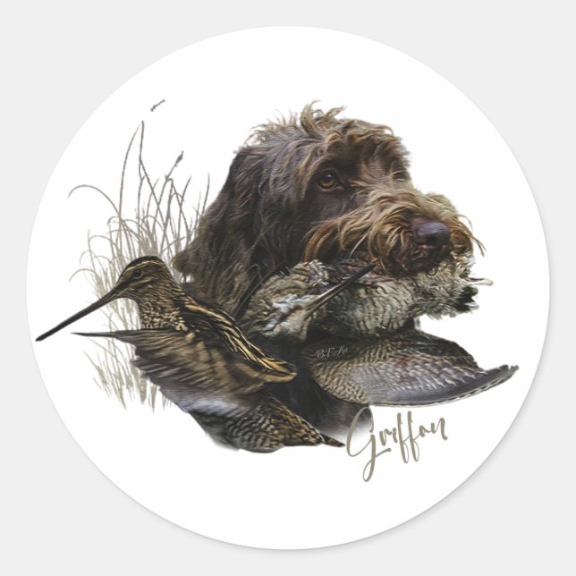 Wirehaired Pointing Griffon , Woodcock hunting  Classic Round Sticker (Front)
