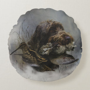Wirehaired Pointing Griffon , Woodcock hunting Round Cushion
