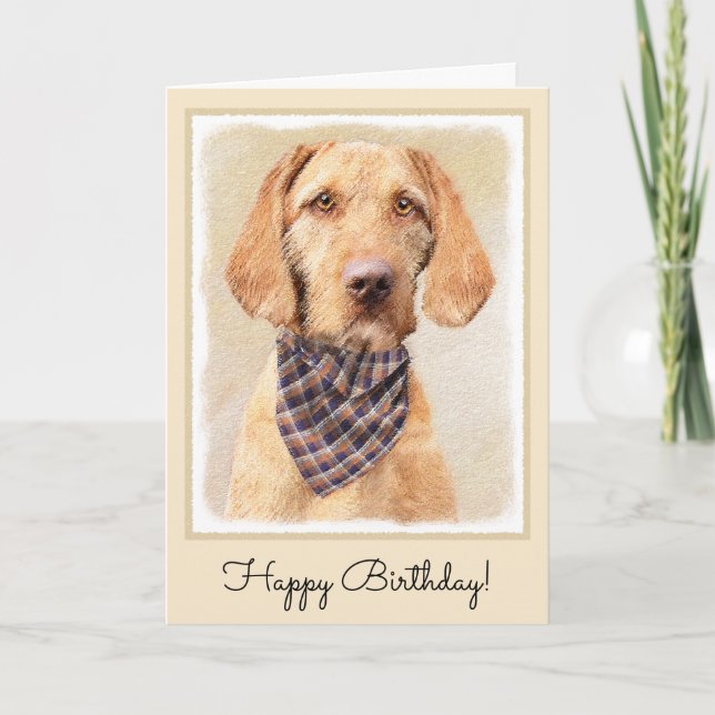 Wirehaired Vizsla Painting - Cute Original Dog Art Card (Front)