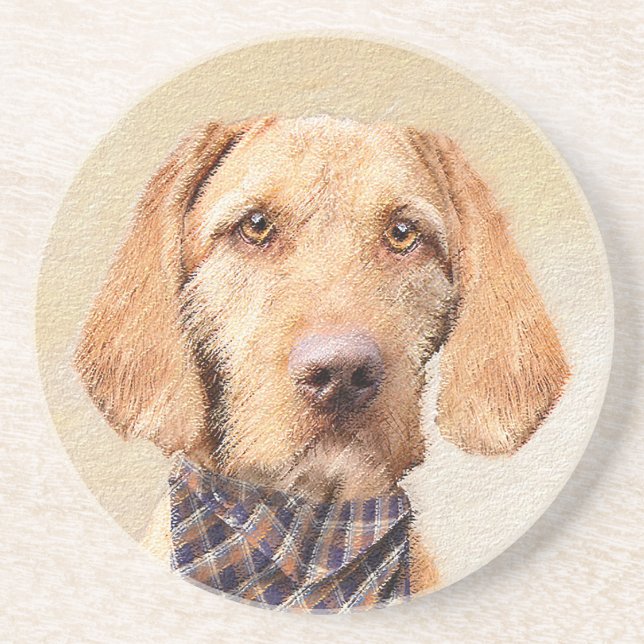 Wirehaired Vizsla Painting - Cute Original Dog Art Coaster (Front)